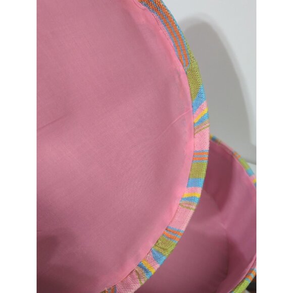 Set/ 2 Nesting Boxes Fabric Covered Round Stripe Pink Lime Aqua Yellow - Picture 13 of 13